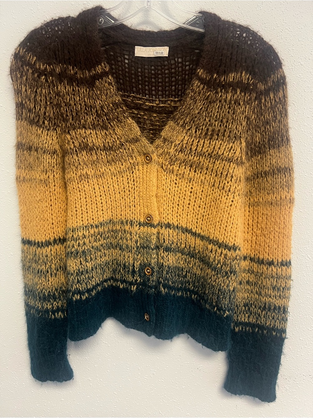 Ulla Johnson Brown, Mustard & Forest Green Ombre Mohair-Blend Cardigan